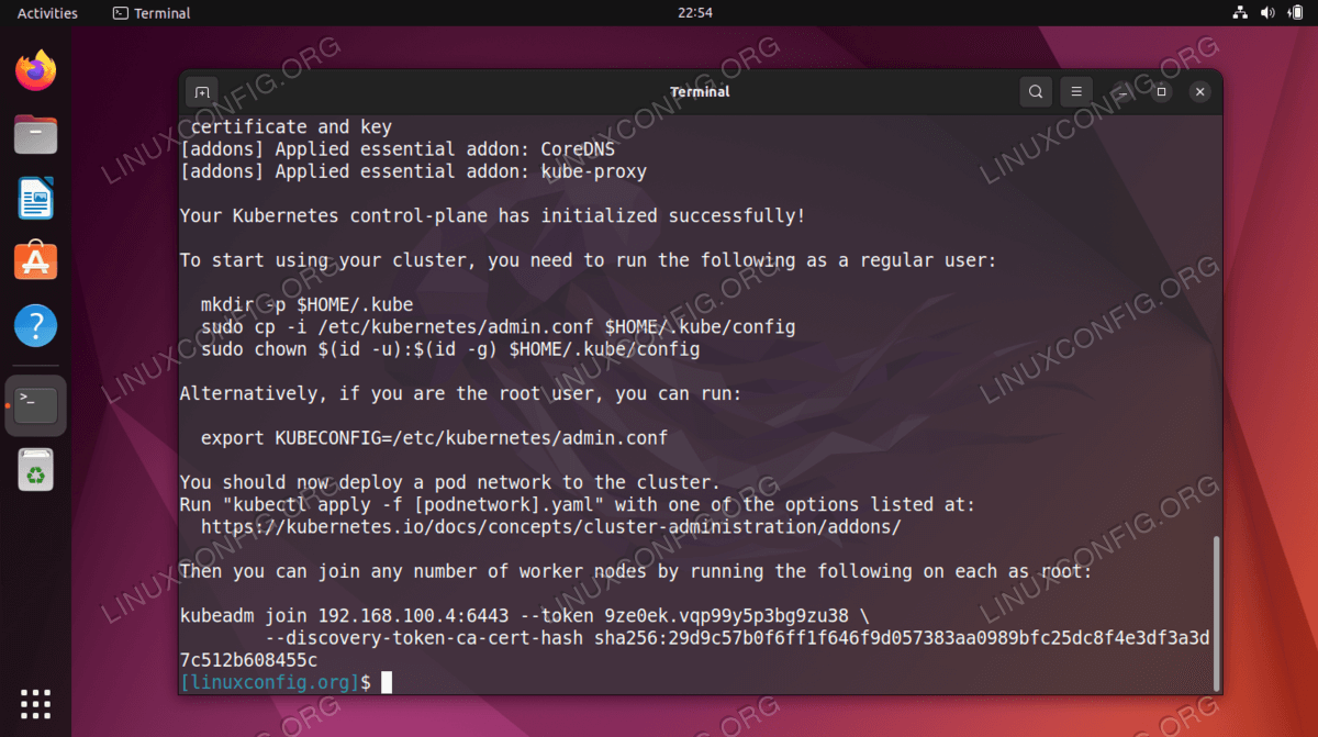 Kubernetes on Ubuntu 22.04 master node is now initialized